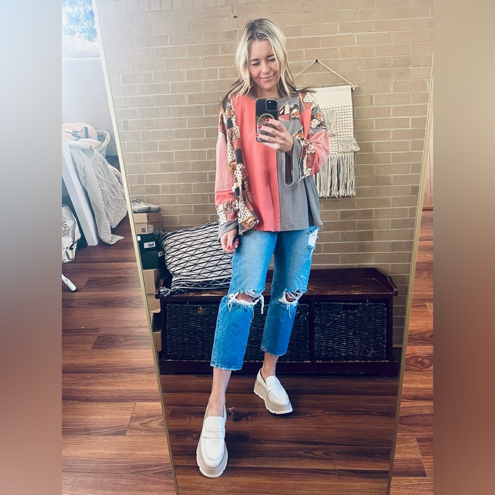 Easel Multicolor Patchwork Tunic Top - image 1